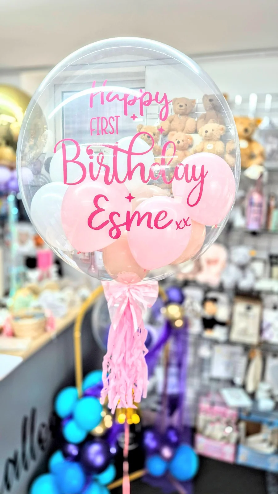Happy Birthday 24 Inch Personalised Balloon In Pinks and Whites