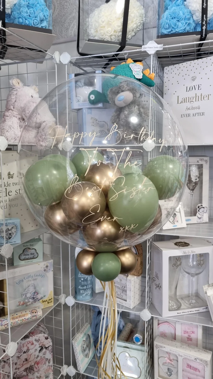 Happy Birthday - 24 Inch Personalised Balloon In Eucalyptus Green and Gold