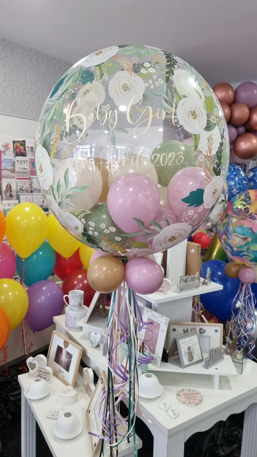 New baby / Baby Shower - 24 Inch Personalised Balloon In Eucalyptus, Nude and Dusk Pink