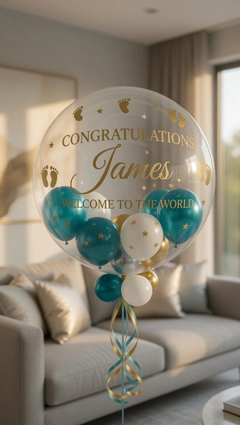 New Baby Boy Personalised Balloon view 3
