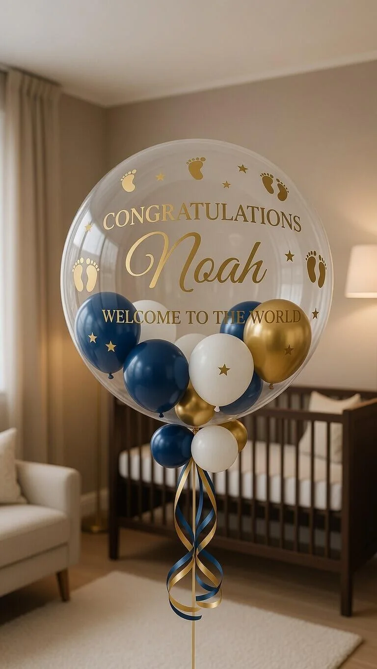 New Baby Boy Personalised Balloon view 2
