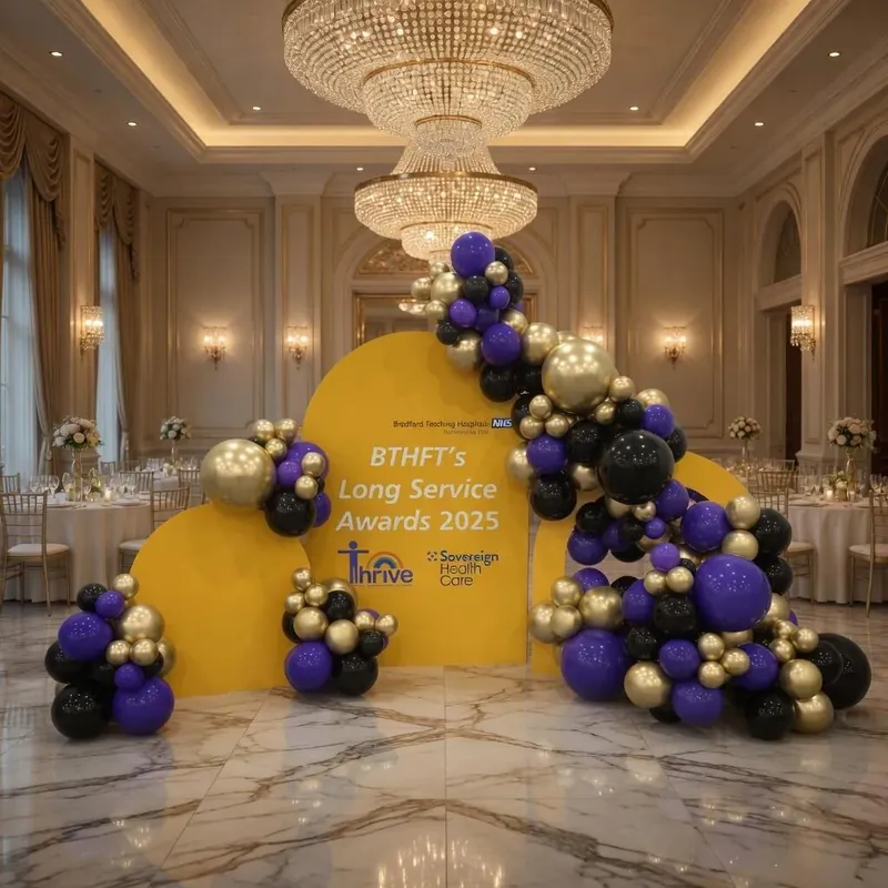 Bespoke printed triple backboard with balloon styling