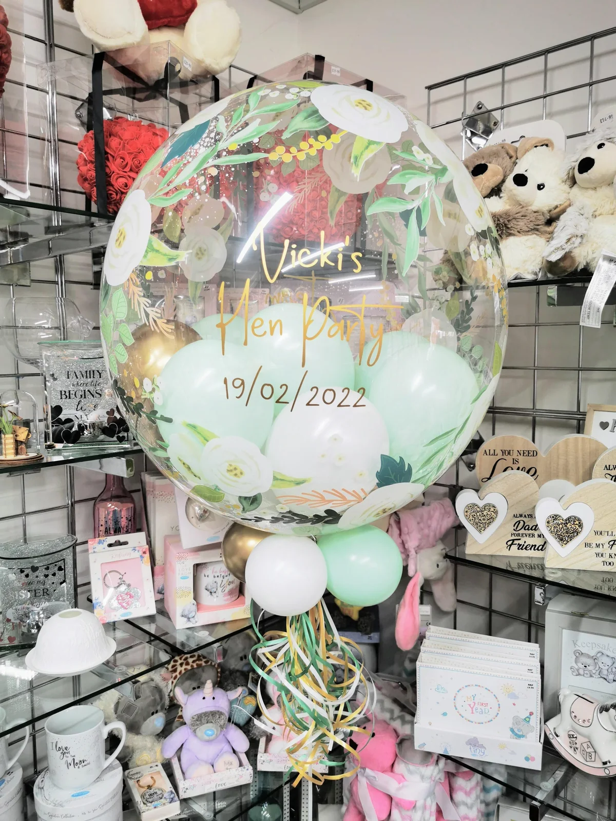 Hen / Bridal Party - 24 Inch Personalised Balloon In Mint, White sand and gold