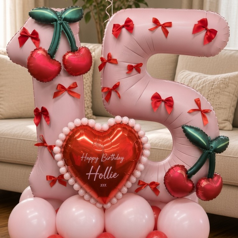 Cherry & Bow Birthday Display: Numbers, cherries & heart