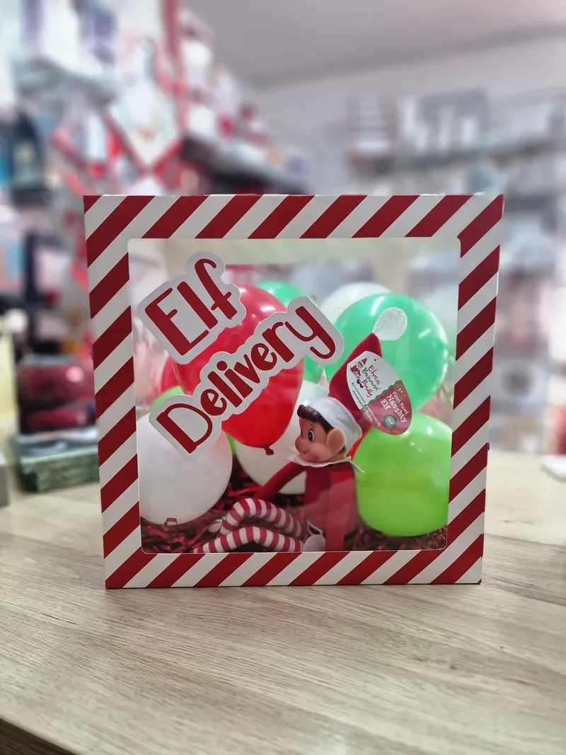 Elf in a clear presentation box