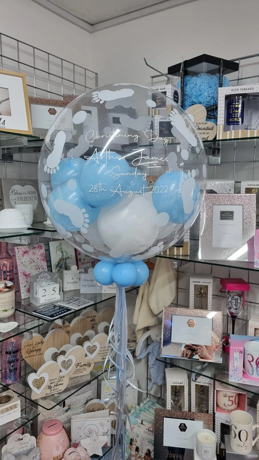 New baby - 24 Inch Personalised Balloon In Light Blue and White