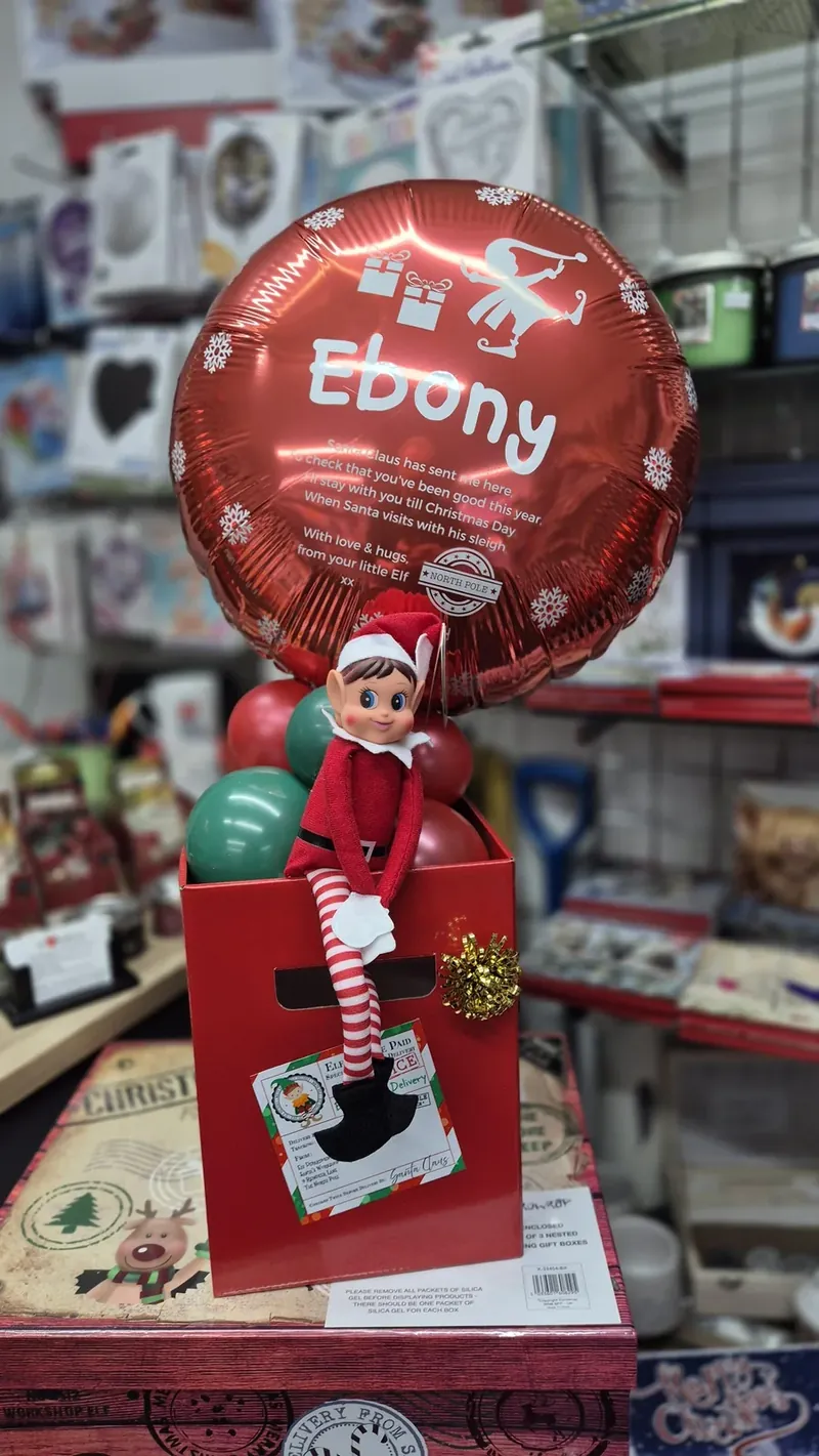 Postbox Elf on the Shelf balloon display