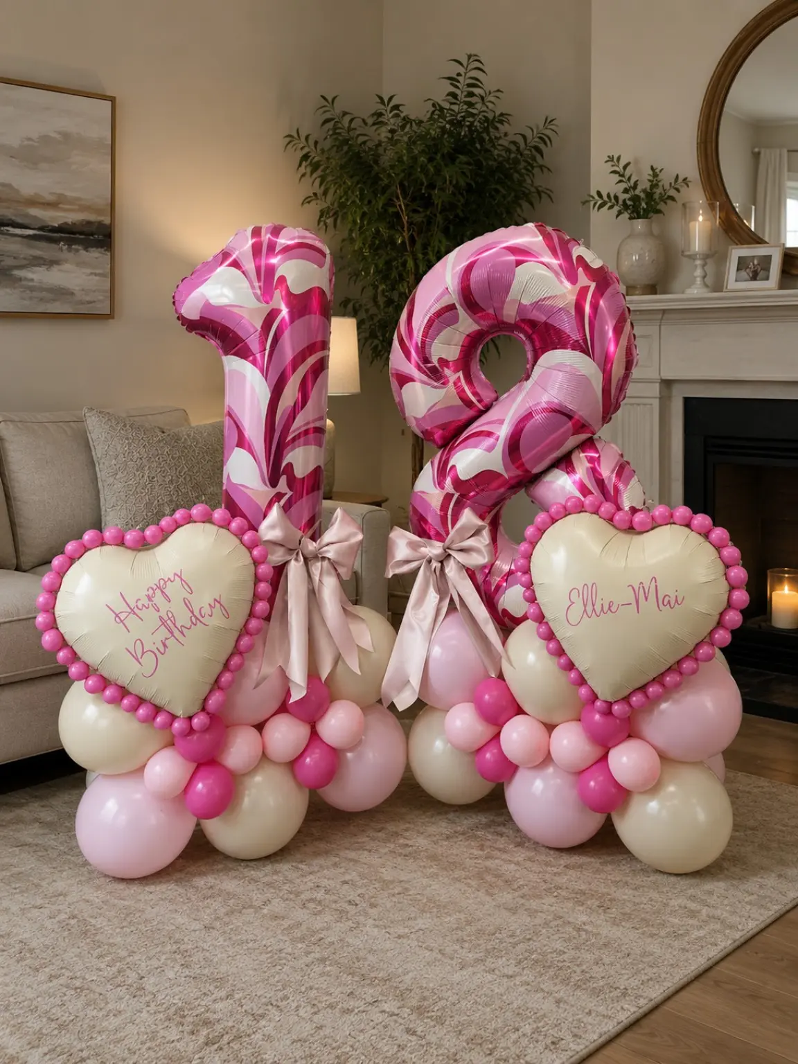 Pink Marble Heart Double Number Display