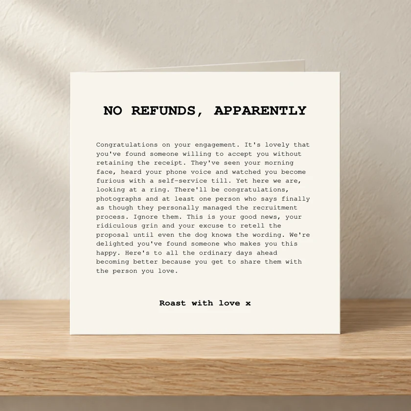 No Refunds, Apparently card