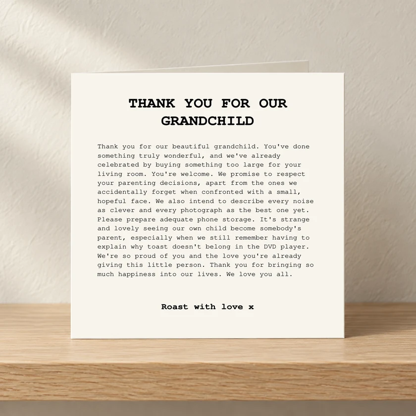 Thank You For Our Grandchild card