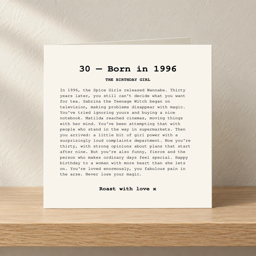 30th Birthday - For Her - Born in 1996 card