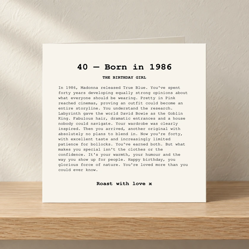 40th Birthday - For Her - Born in 1986 card