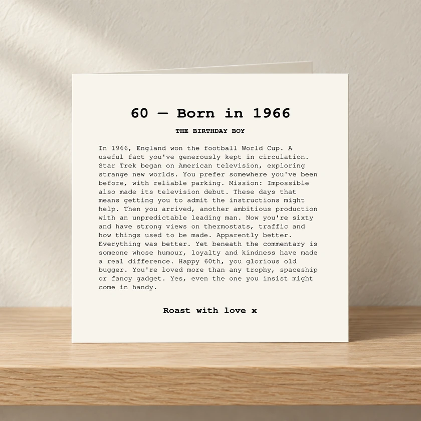 60th Birthday - For Him - Born in 1966 card