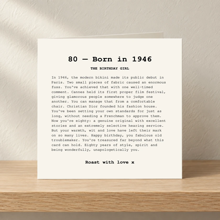 80th Birthday - For Her - Born in 1946 card