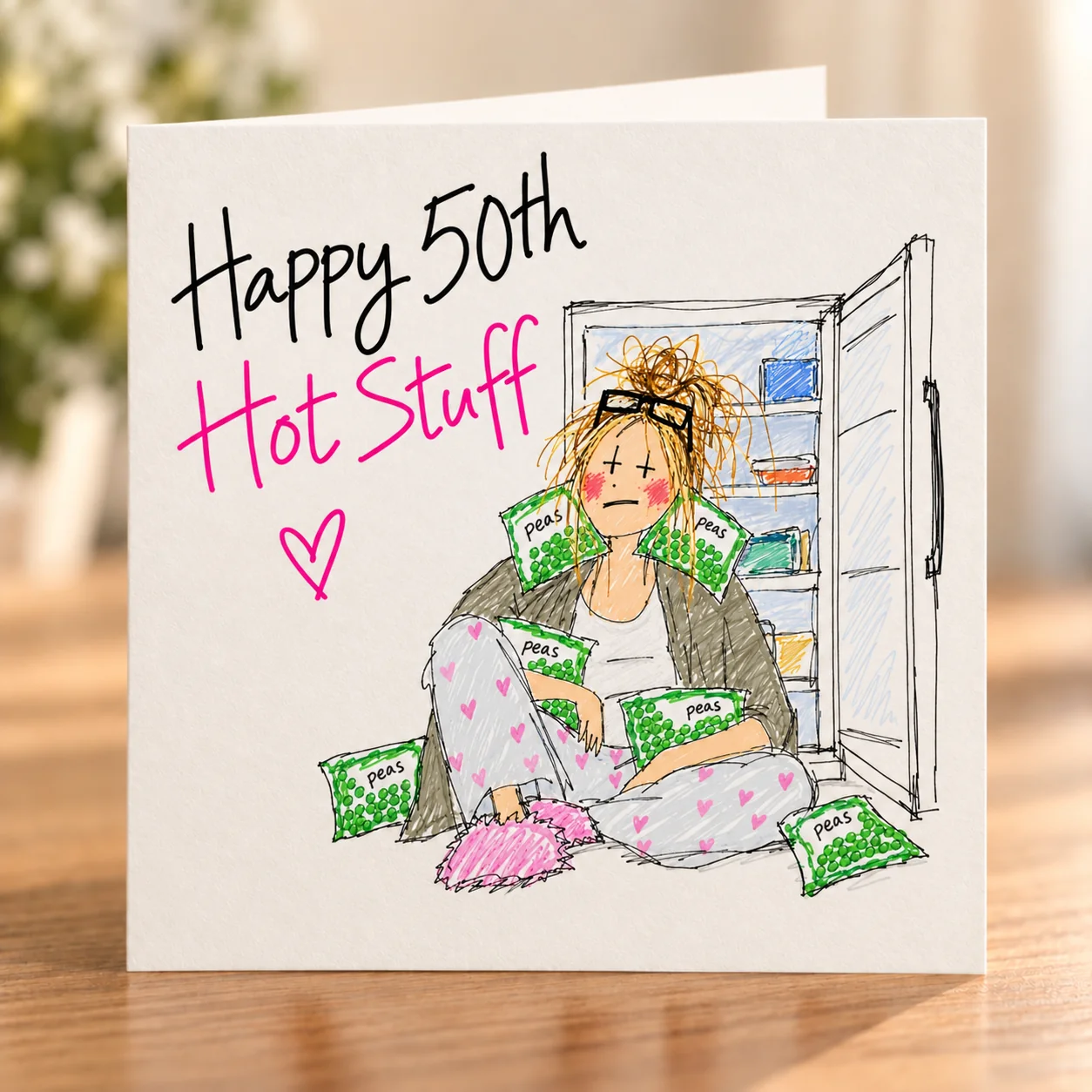 Happy 50th – Hot Stuff card shelf mock-up