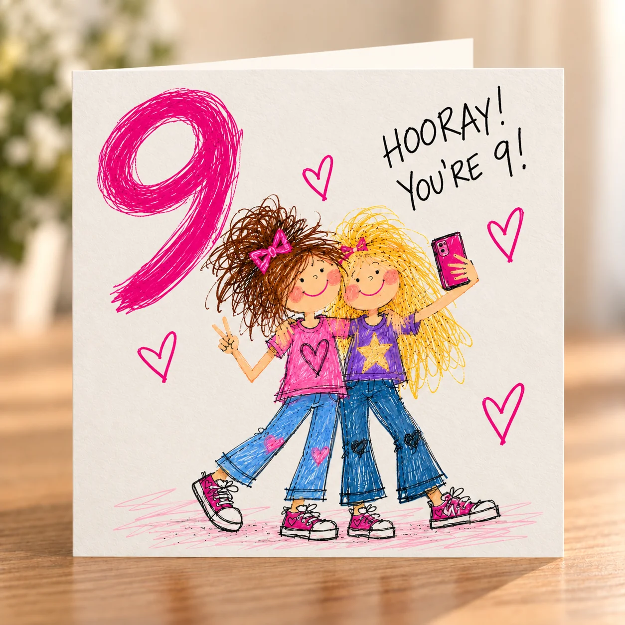 Girl Age 9 – Hooray You’re 9 card shelf mock-up