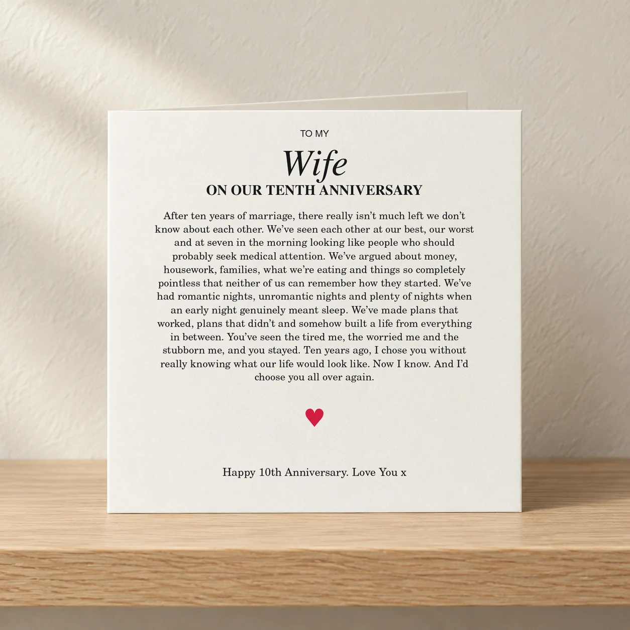 To My Wife – 10th Anniversary card shelf mock-up