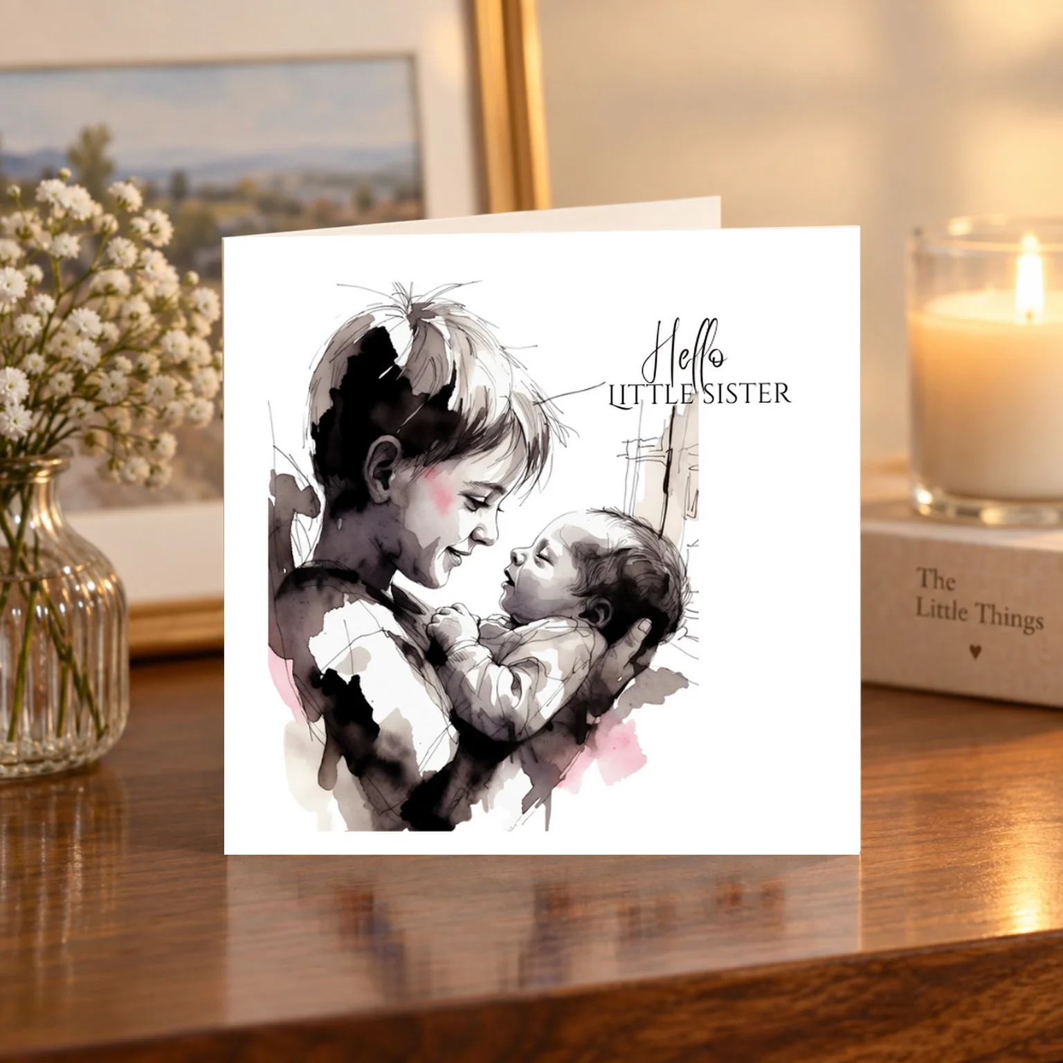 Hello Little Sister card shelf mock-up