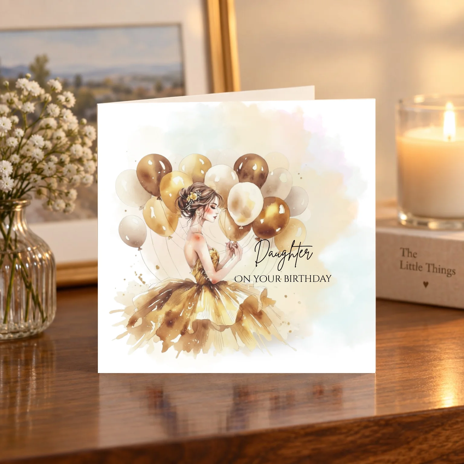 Daughter – On Your Birthday – Golden Balloons card shelf mock-up