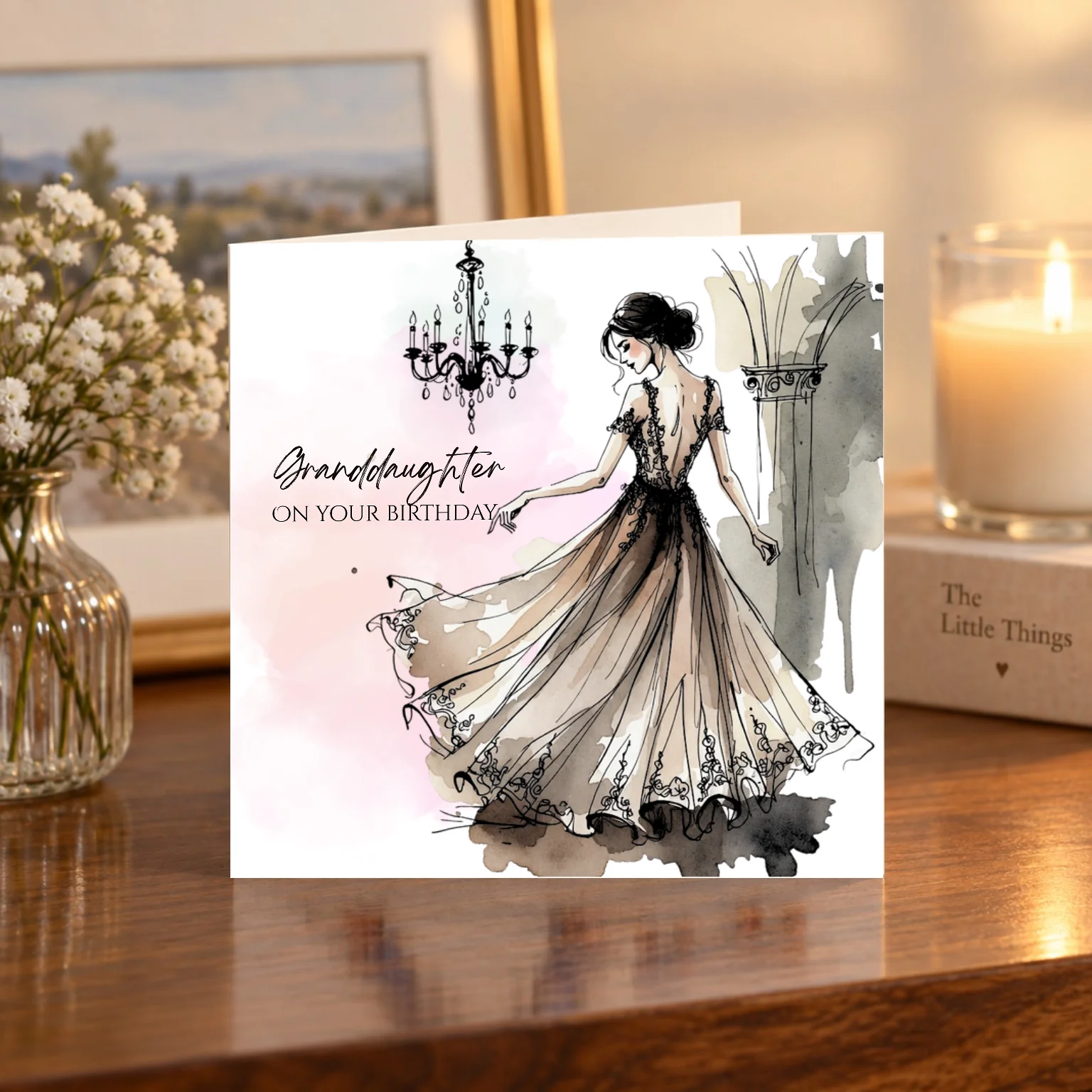 Granddaughter – On Your Birthday – Evening Gown card shelf mock-up