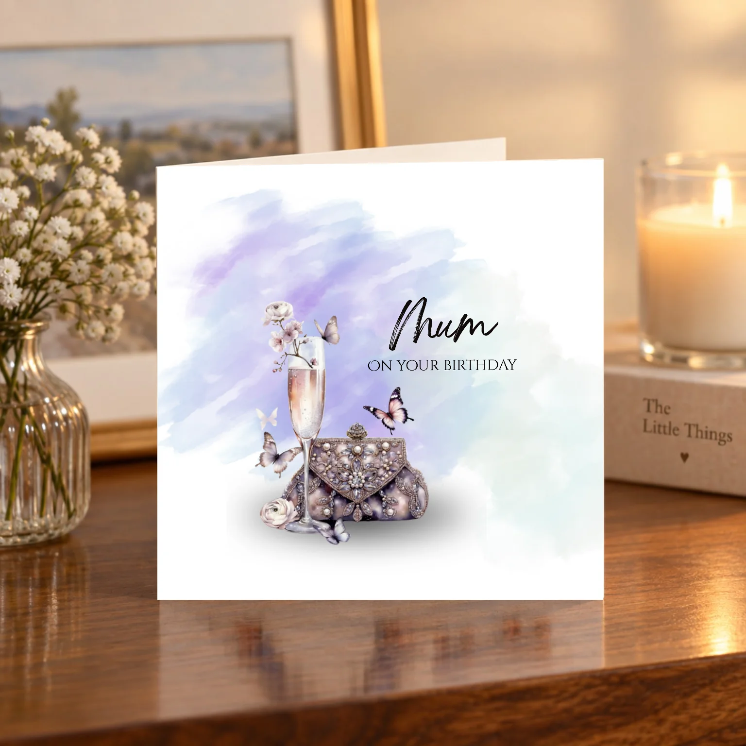 Mum – On Your Birthday – Champagne & Handbag card shelf mock-up