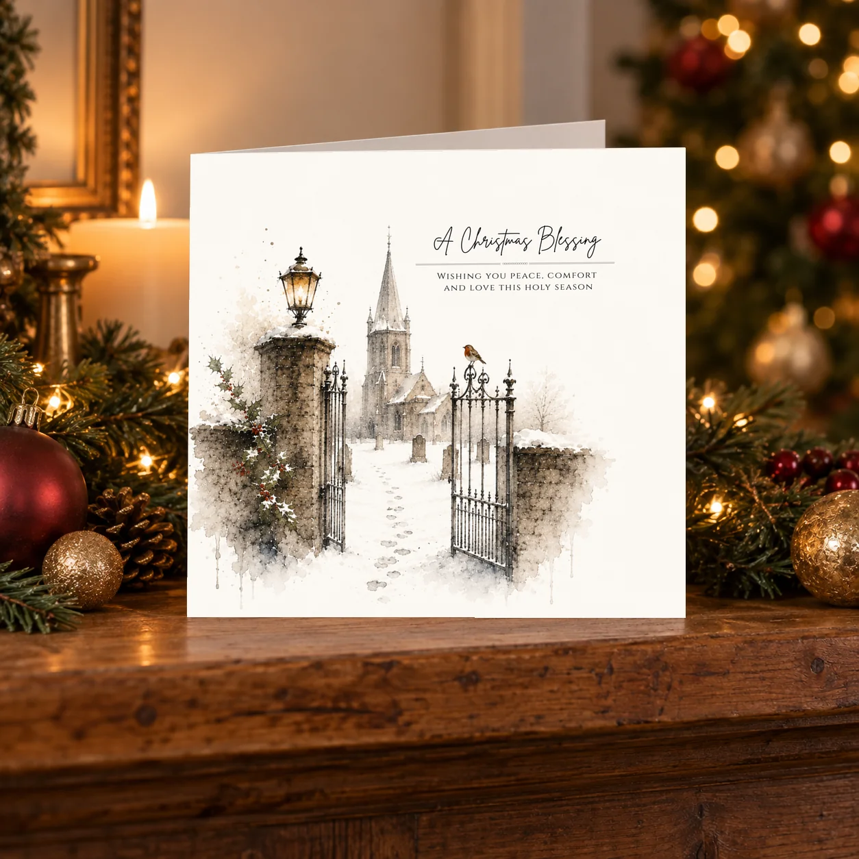 A Christmas Blessing – Church Gates card shelf mock-up