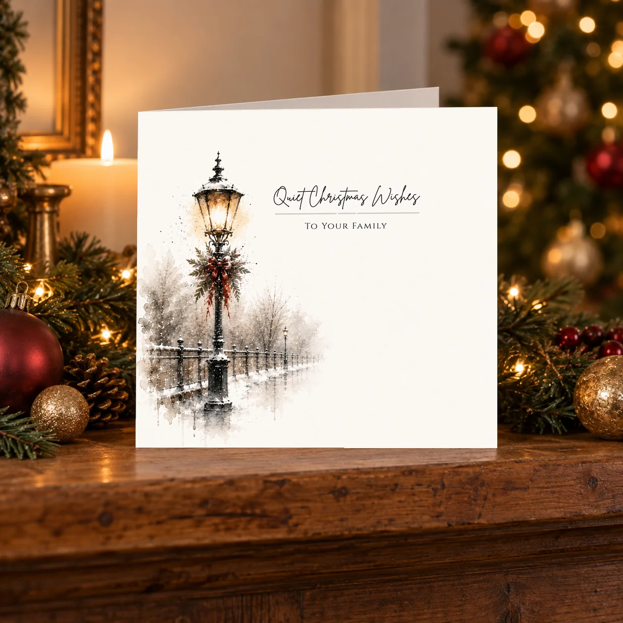 Family – Snowy Lamp-post card shelf mock-up