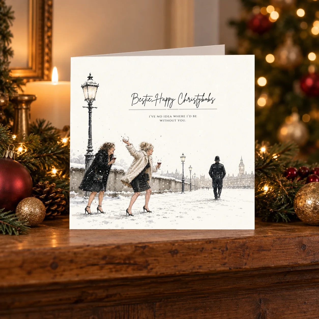 Bestie – Snowball Fight card shelf mock-up