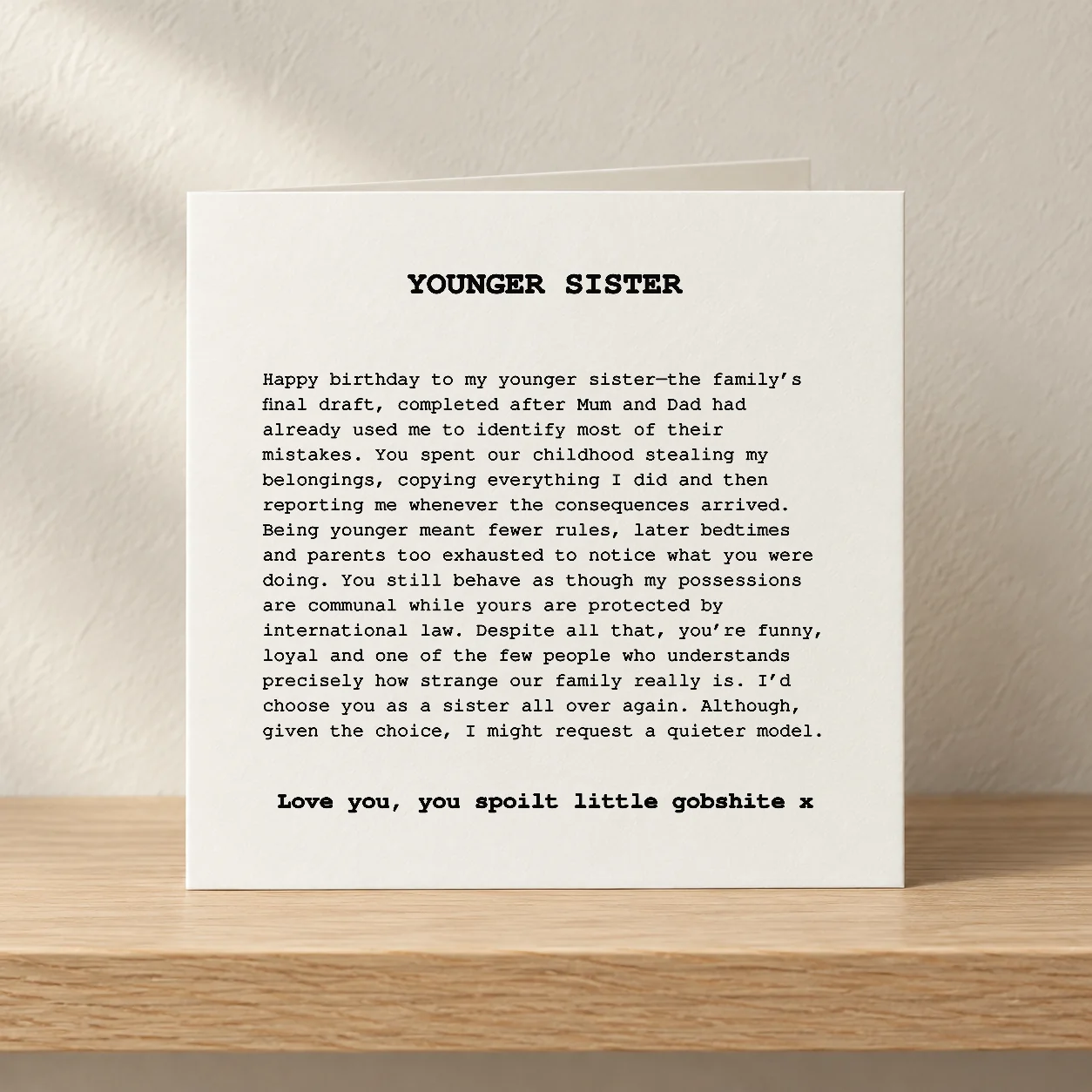 Younger Sister card shelf mock-up