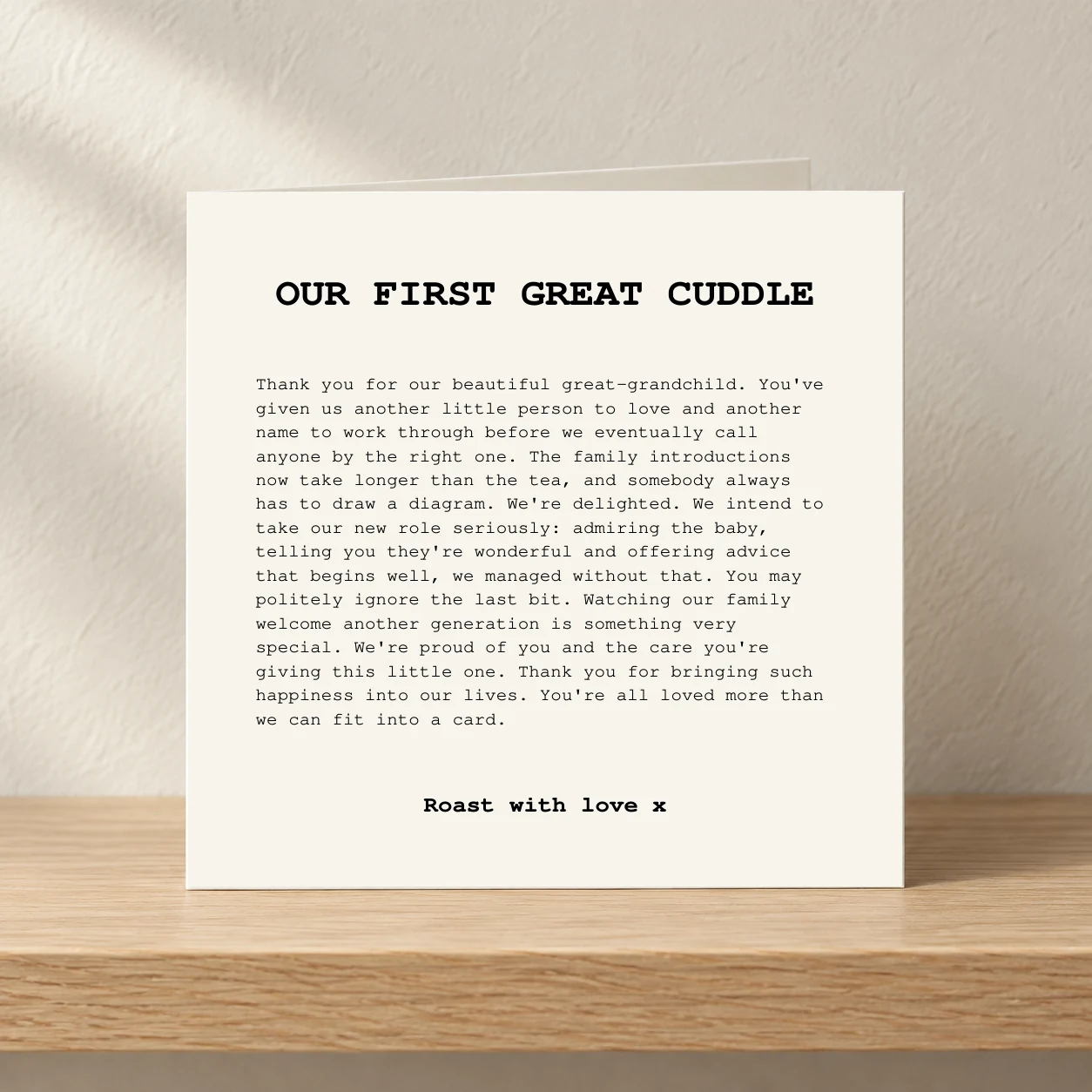 Our First Great Cuddle card shelf mock-up