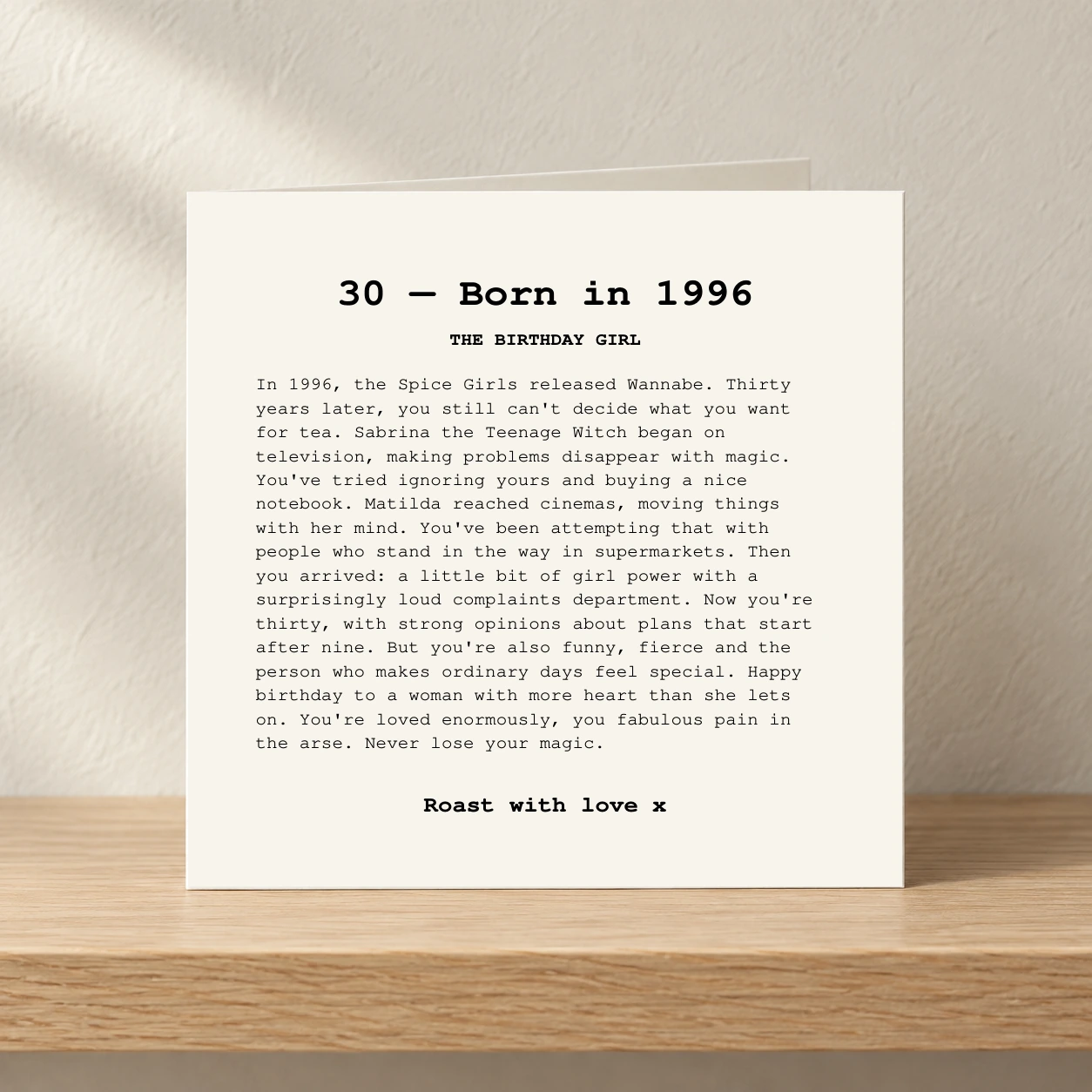 30th Birthday - For Her - Born in 1996 card shelf mock-up